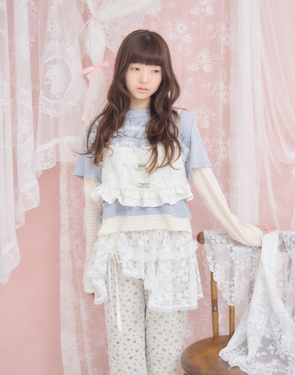 Lolime frill rose jacquard bustier