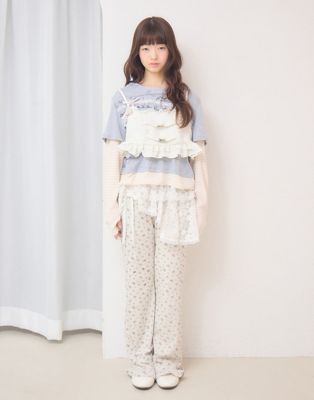 Lolime frill rose jacquard bustier