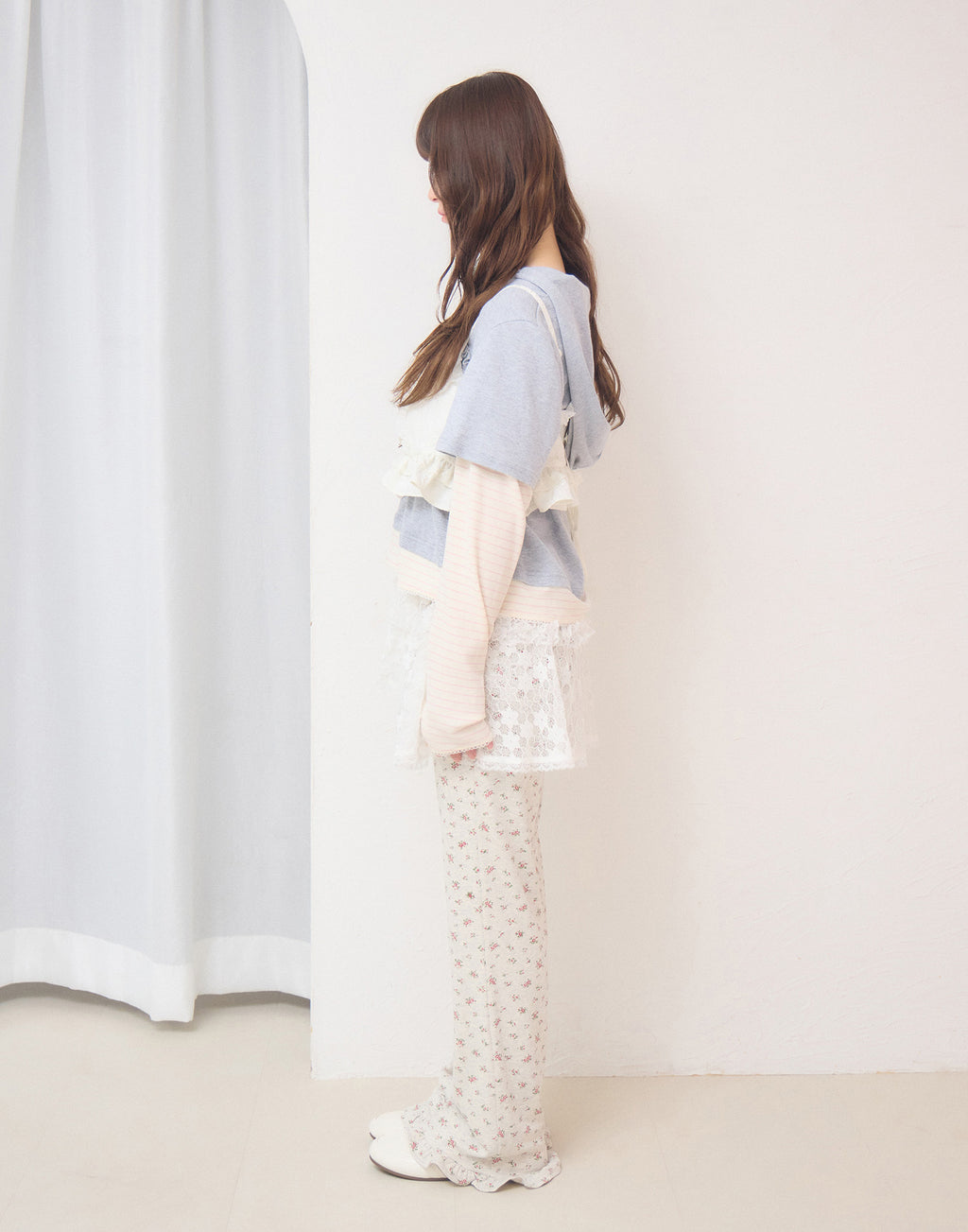 Lolime frill rose jacquard bustier