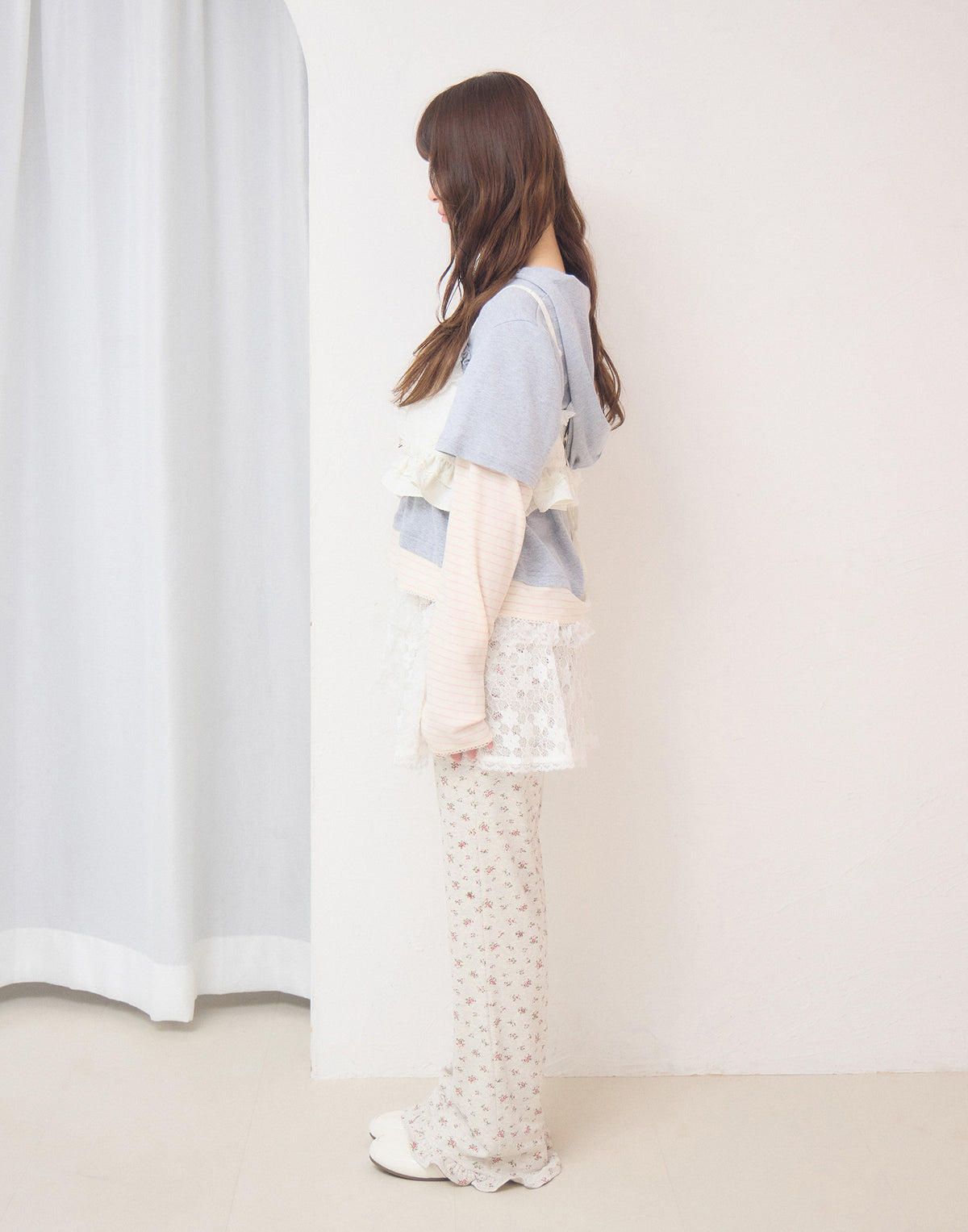 Lolime frill rose jacquard bustier