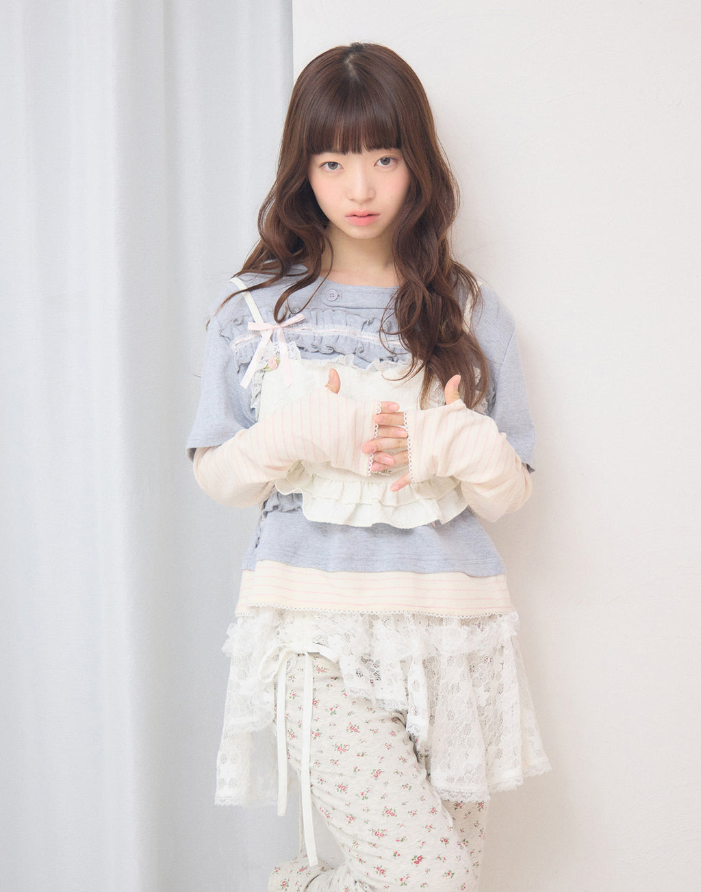 Lolime frill rose jacquard bustier