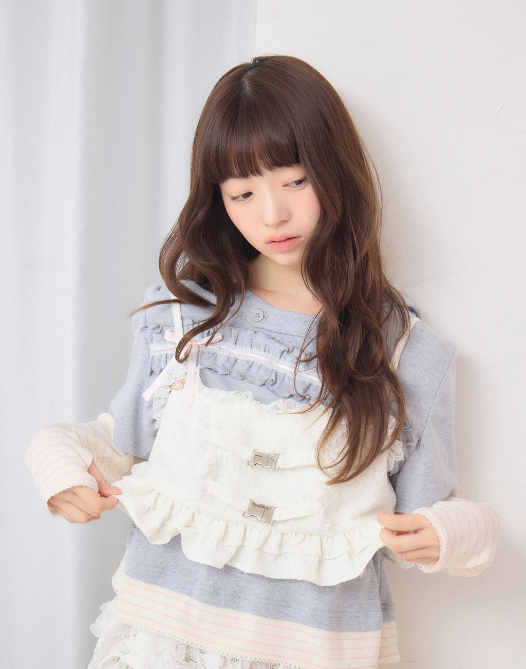 Lolime frill rose jacquard bustier