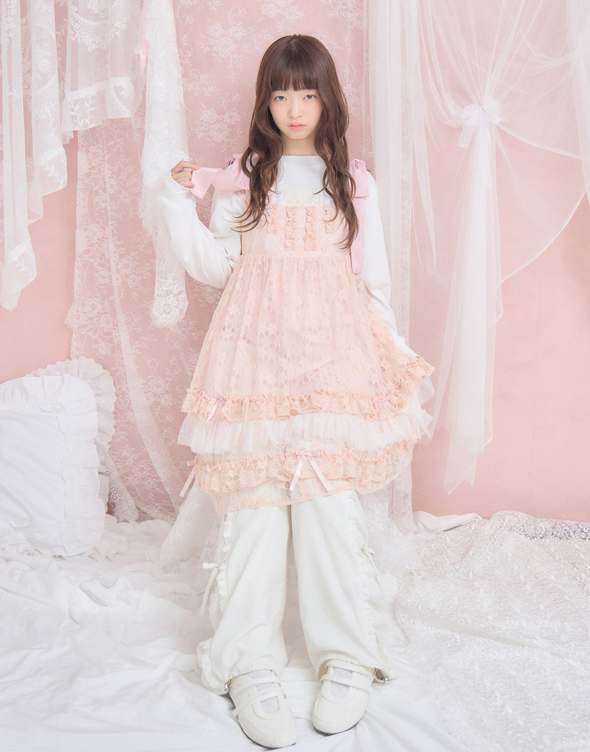 Lolime satin ribbon lace mini dress