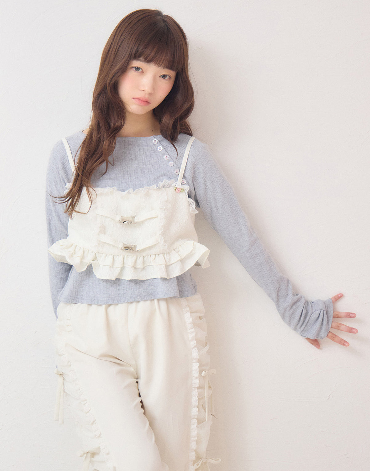 Lolime frill rose jacquard bustier