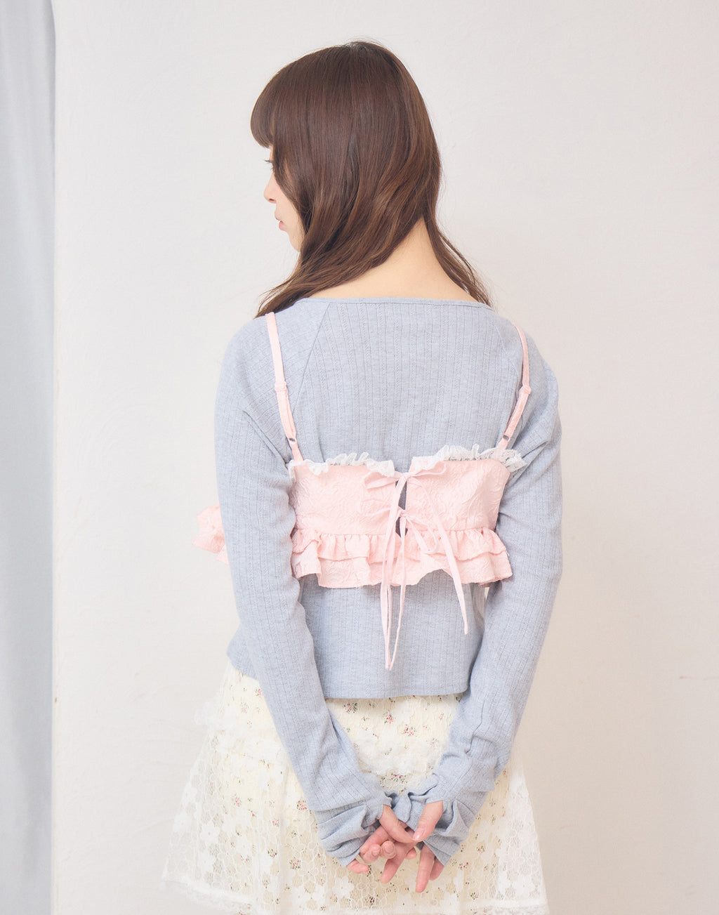 Lolime frill rose jacquard bustier