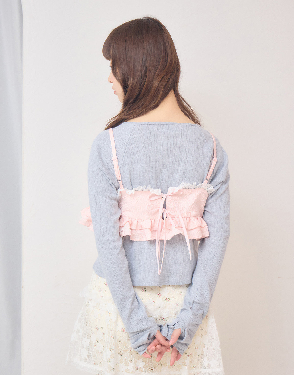 Lolime frill rose jacquard bustier