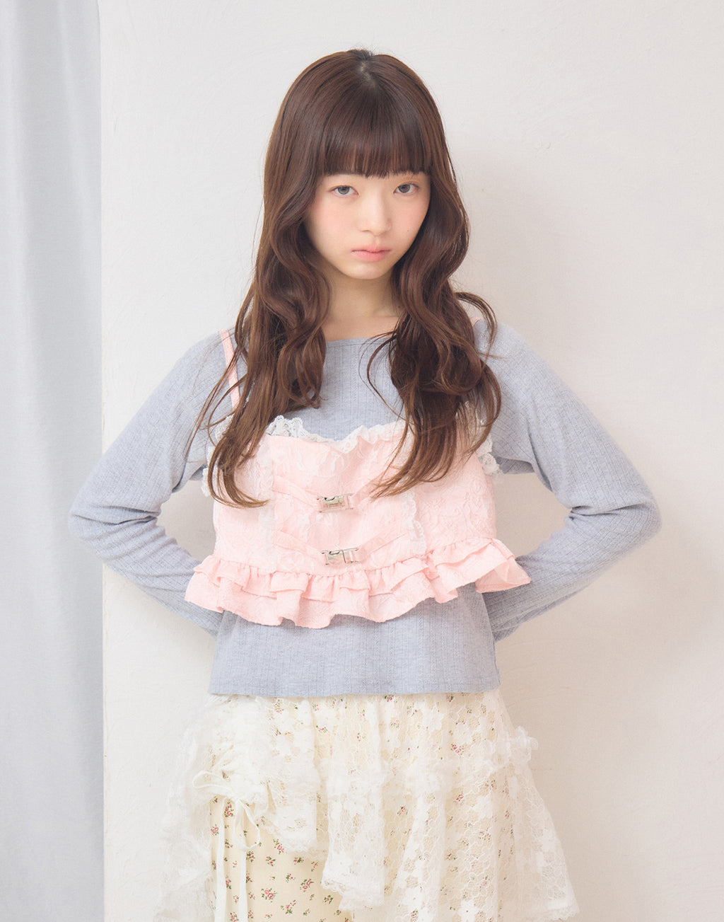 Lolime frill rose jacquard bustier