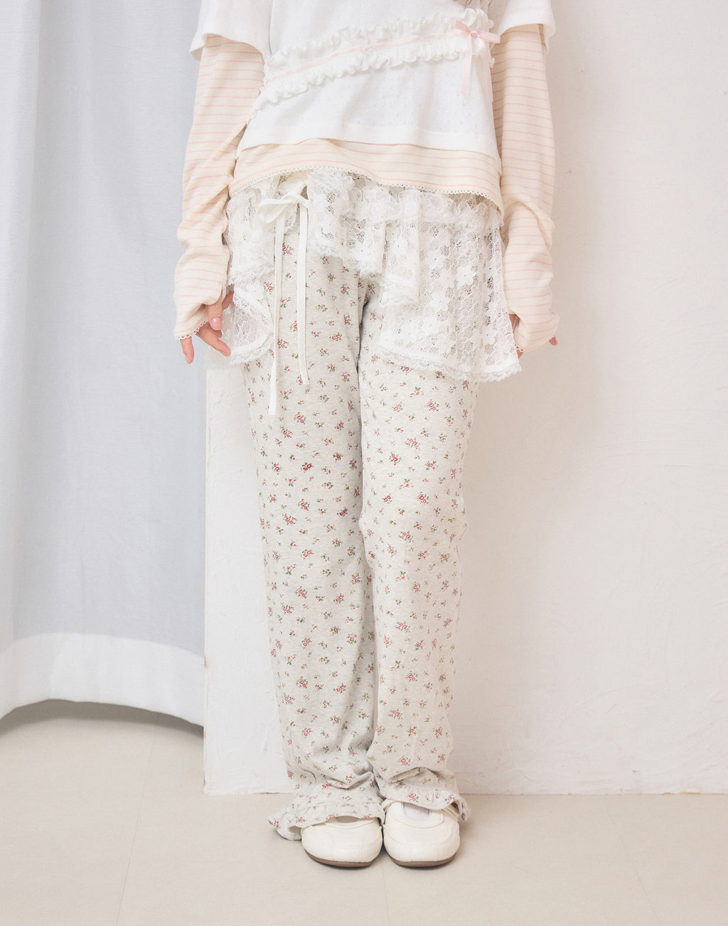 Lolime lace layered floral pants
