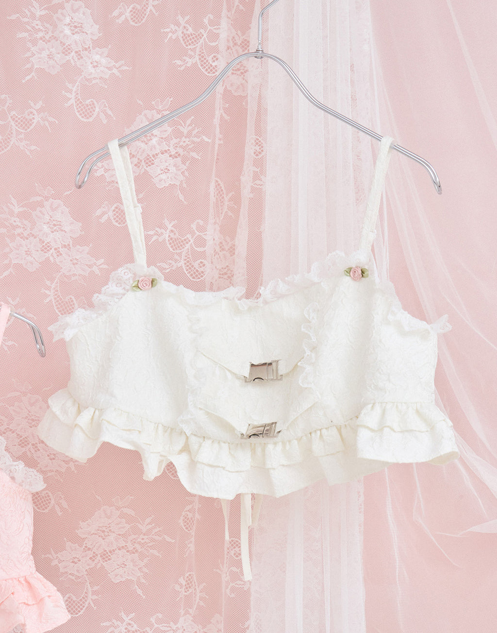 Lolime frill rose jacquard bustier