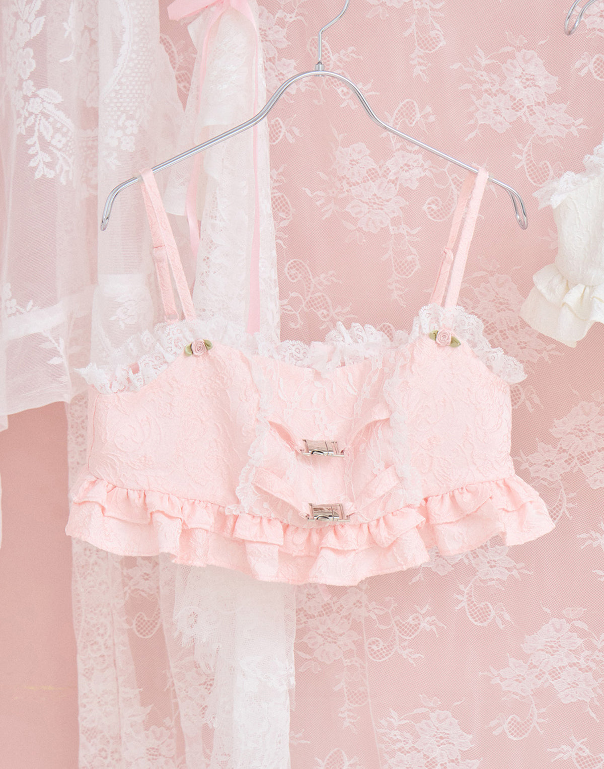 Lolime frill rose jacquard bustier