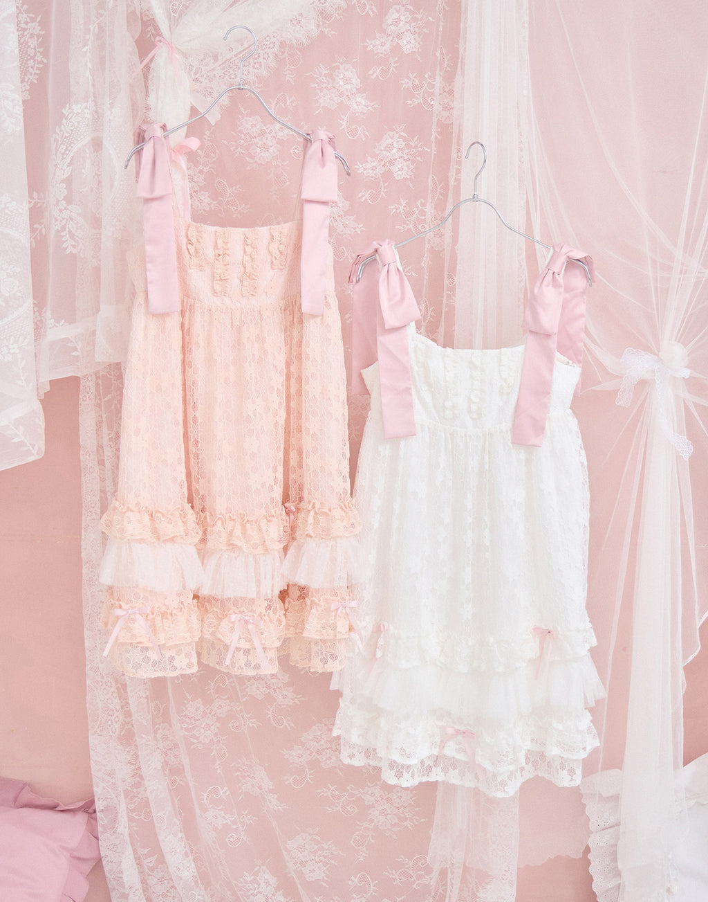 Lolime satin ribbon lace mini dress