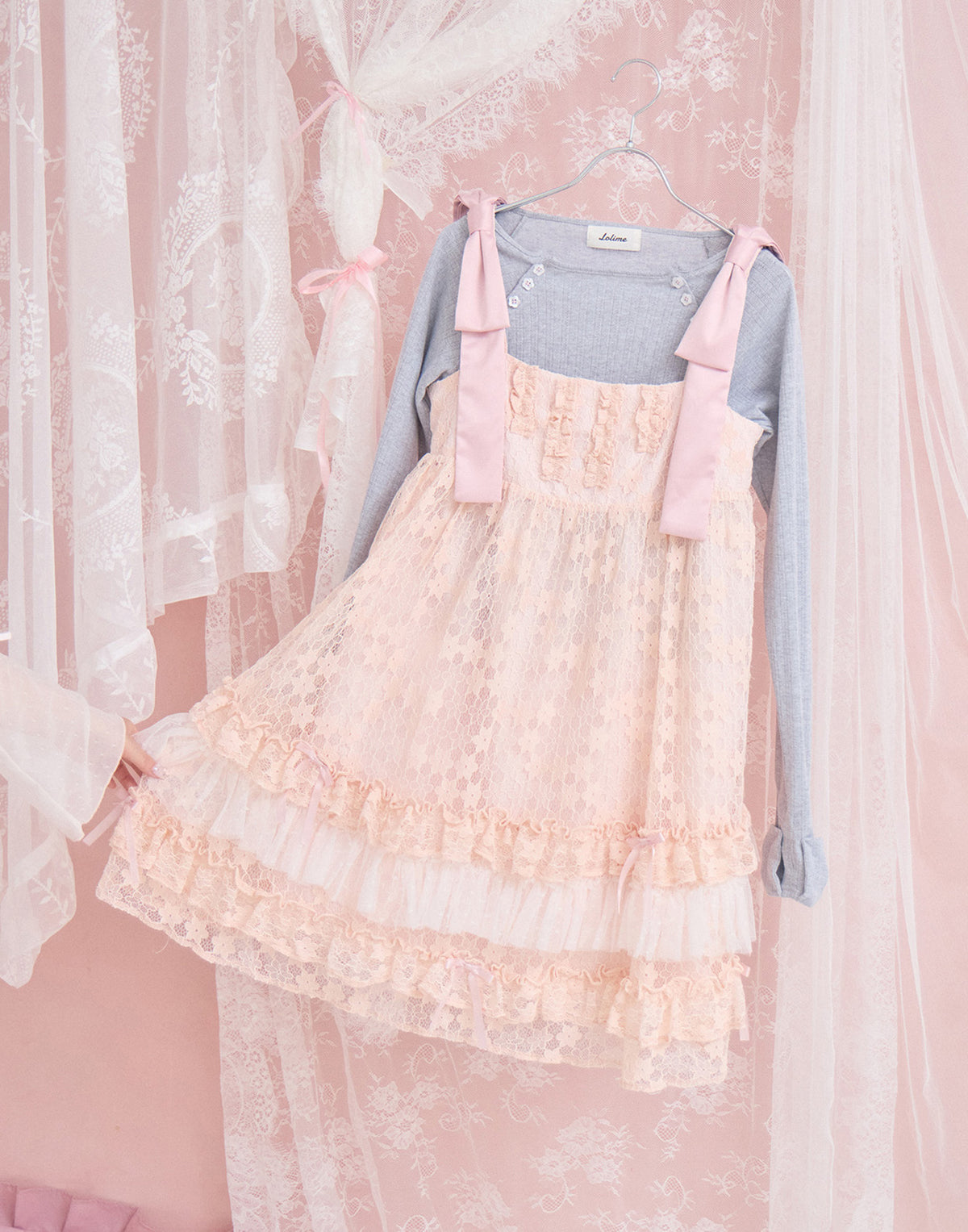 Lolime satin ribbon lace mini dress