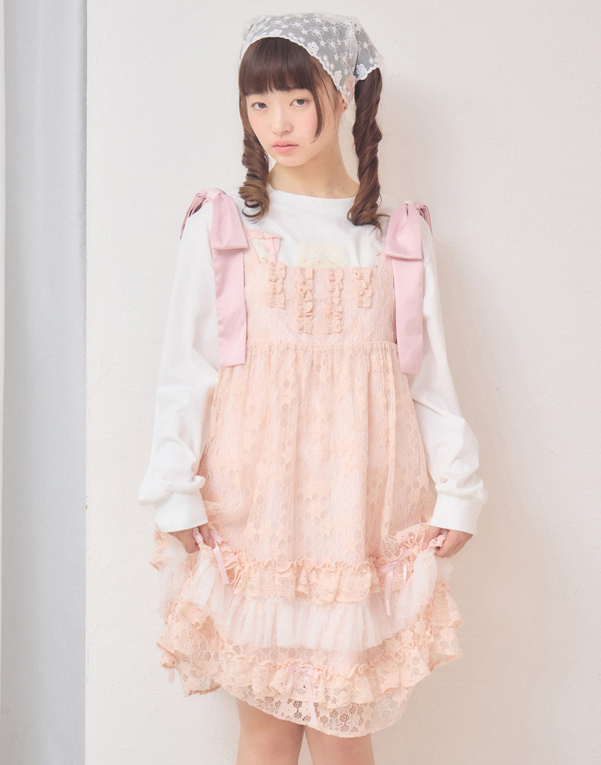 Lolime satin ribbon lace mini dress