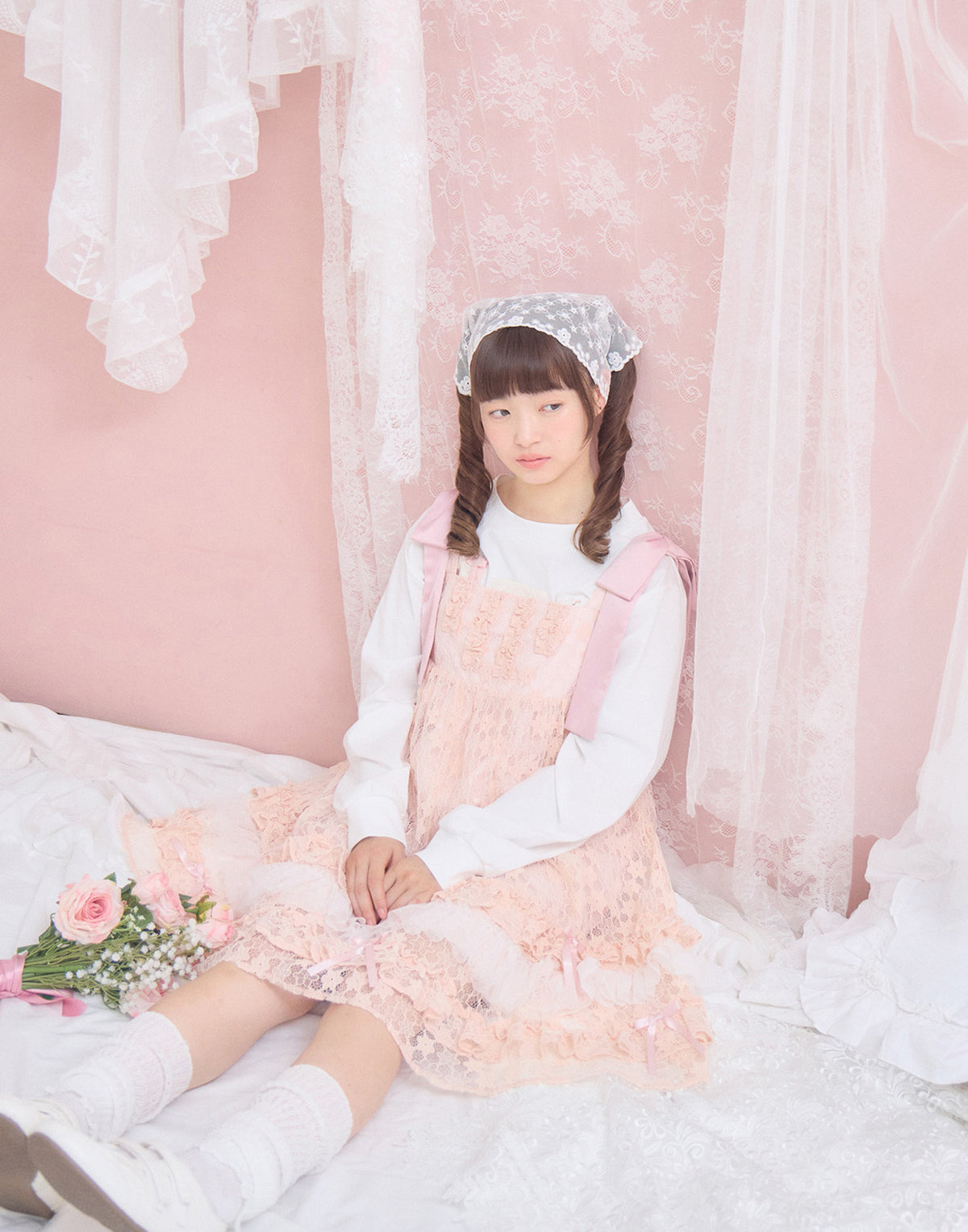 Lolime satin ribbon lace mini dress