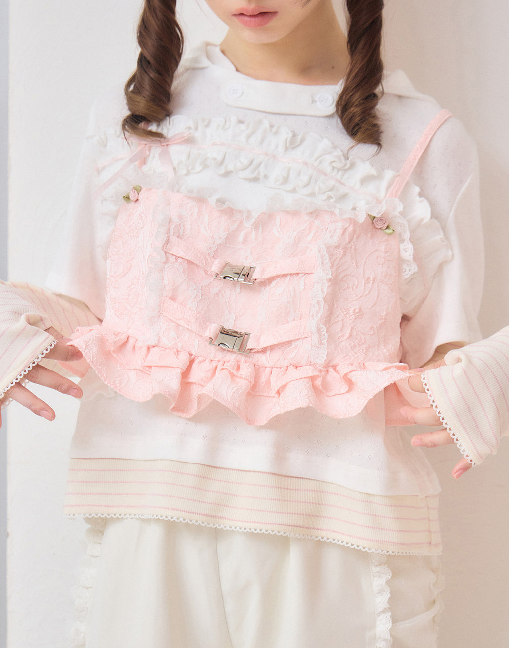 Lolime frill rose jacquard bustier