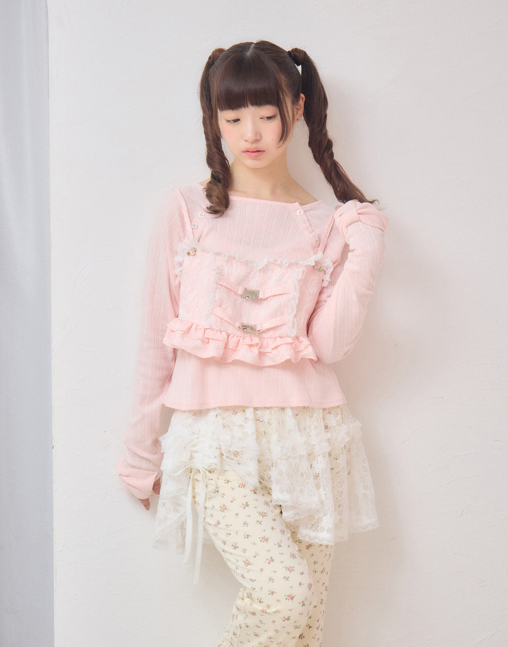 Lolime frill rose jacquard bustier