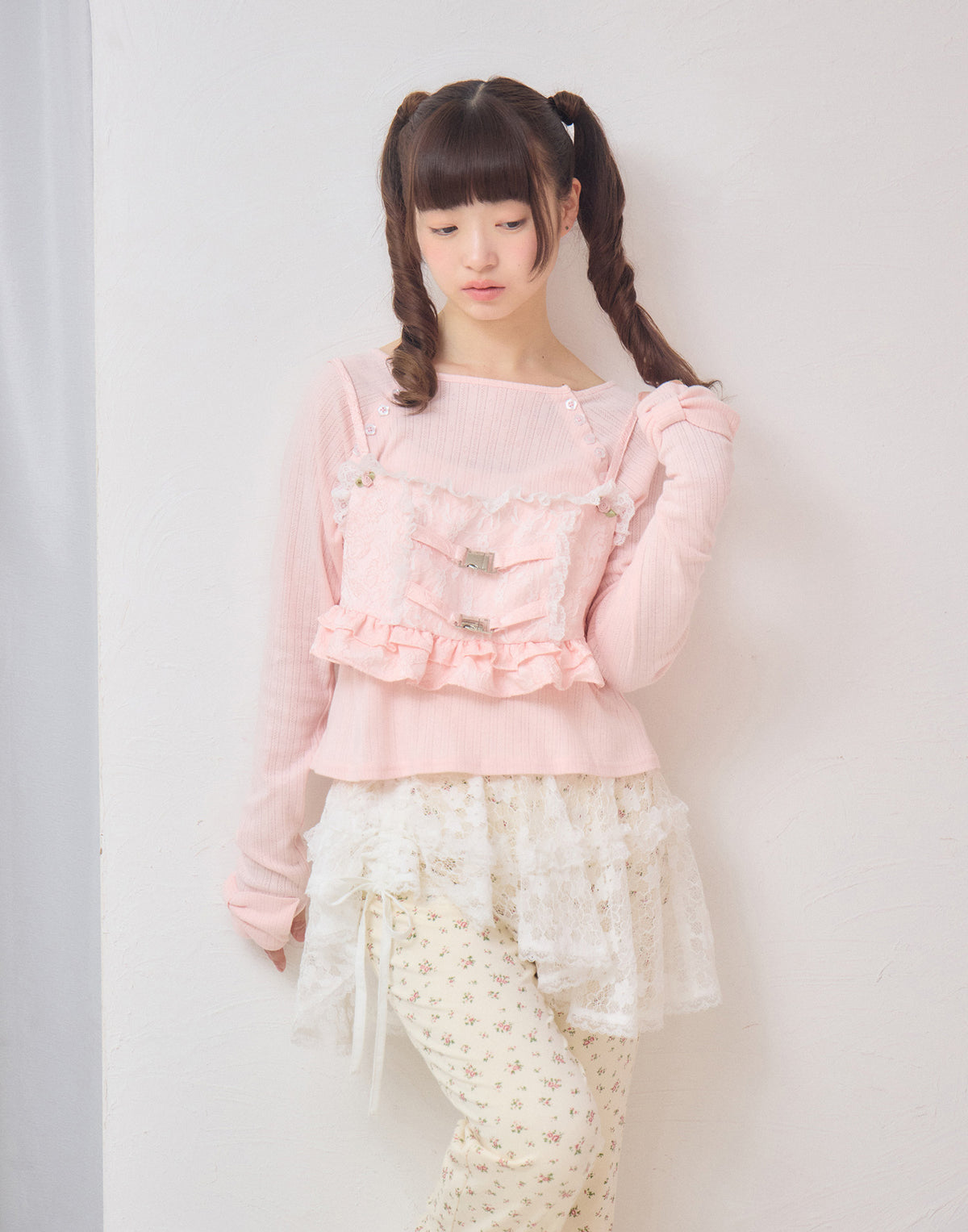 Lolime frill rose jacquard bustier