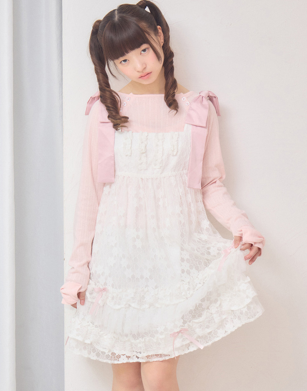 Lolime satin ribbon lace mini dress