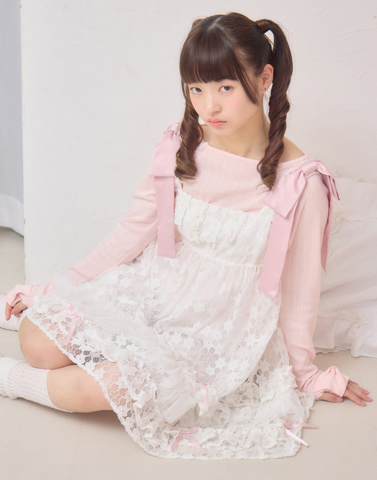 Lolime satin ribbon lace mini dress