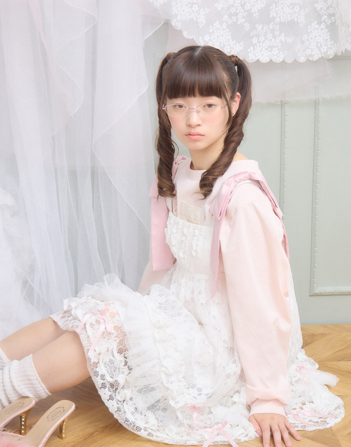 Lolime satin ribbon lace mini dress