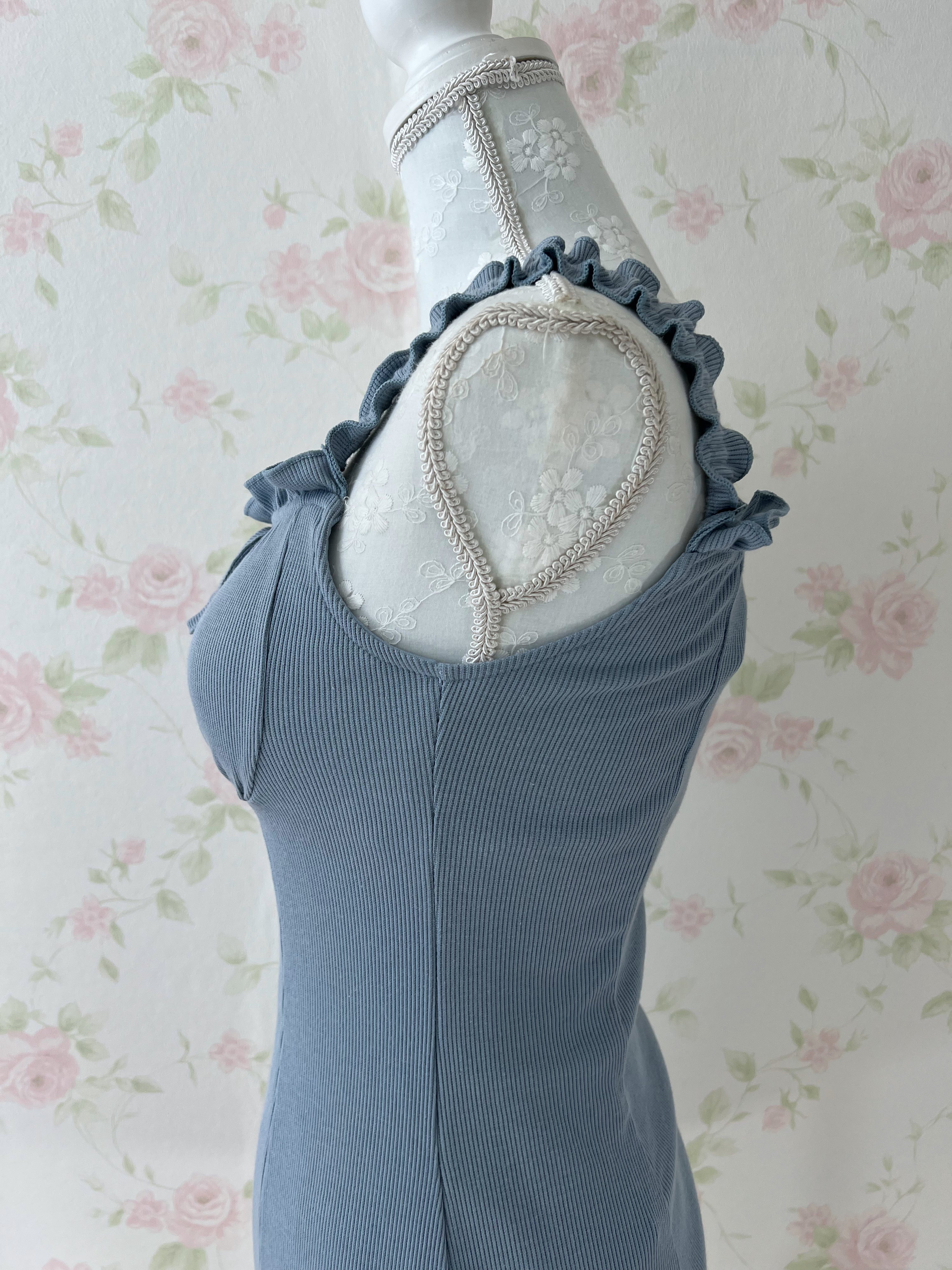 GRL Dolly Frilled Strap Dress (Blue)