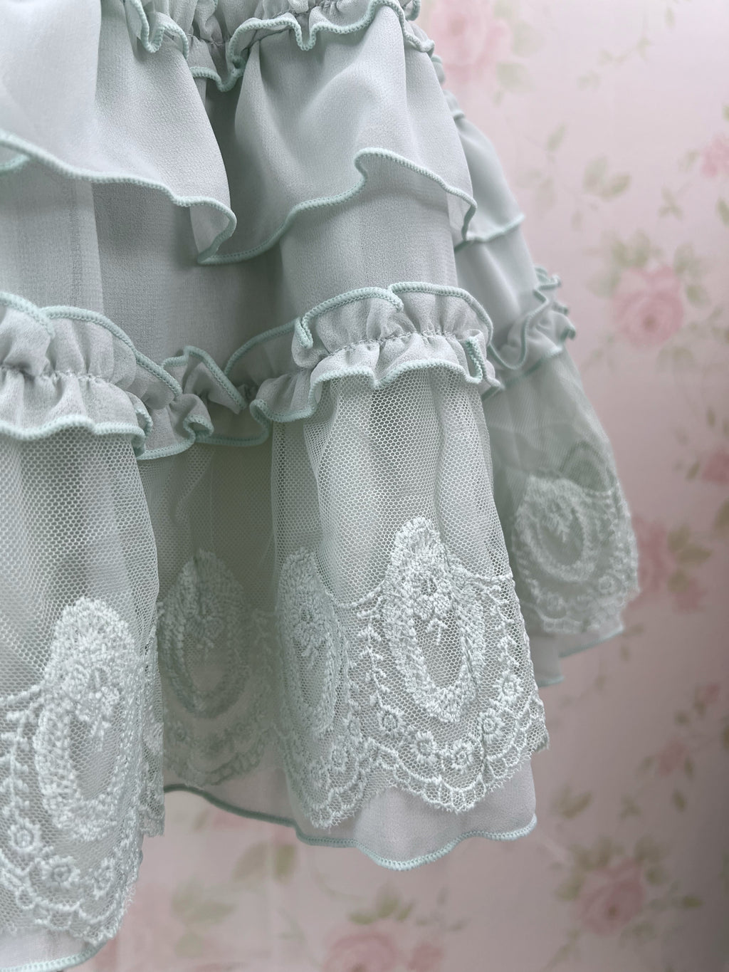 axes femme Lace Hem Chiffon Skirt (Mint Green)
