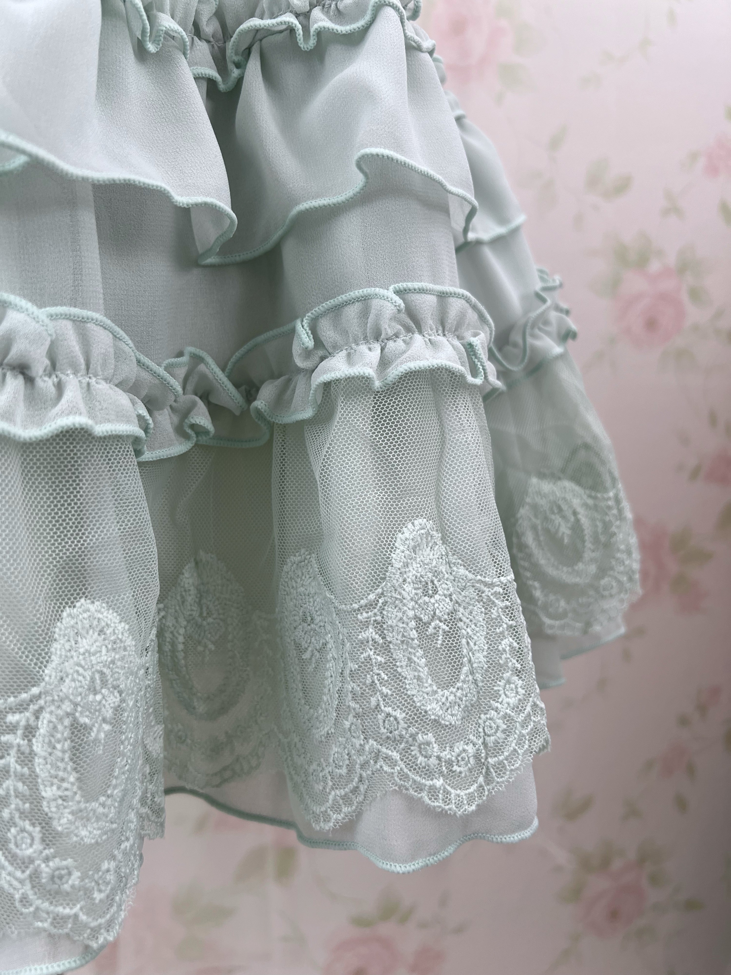 axes femme Lace Hem Chiffon Skirt (Mint Green)
