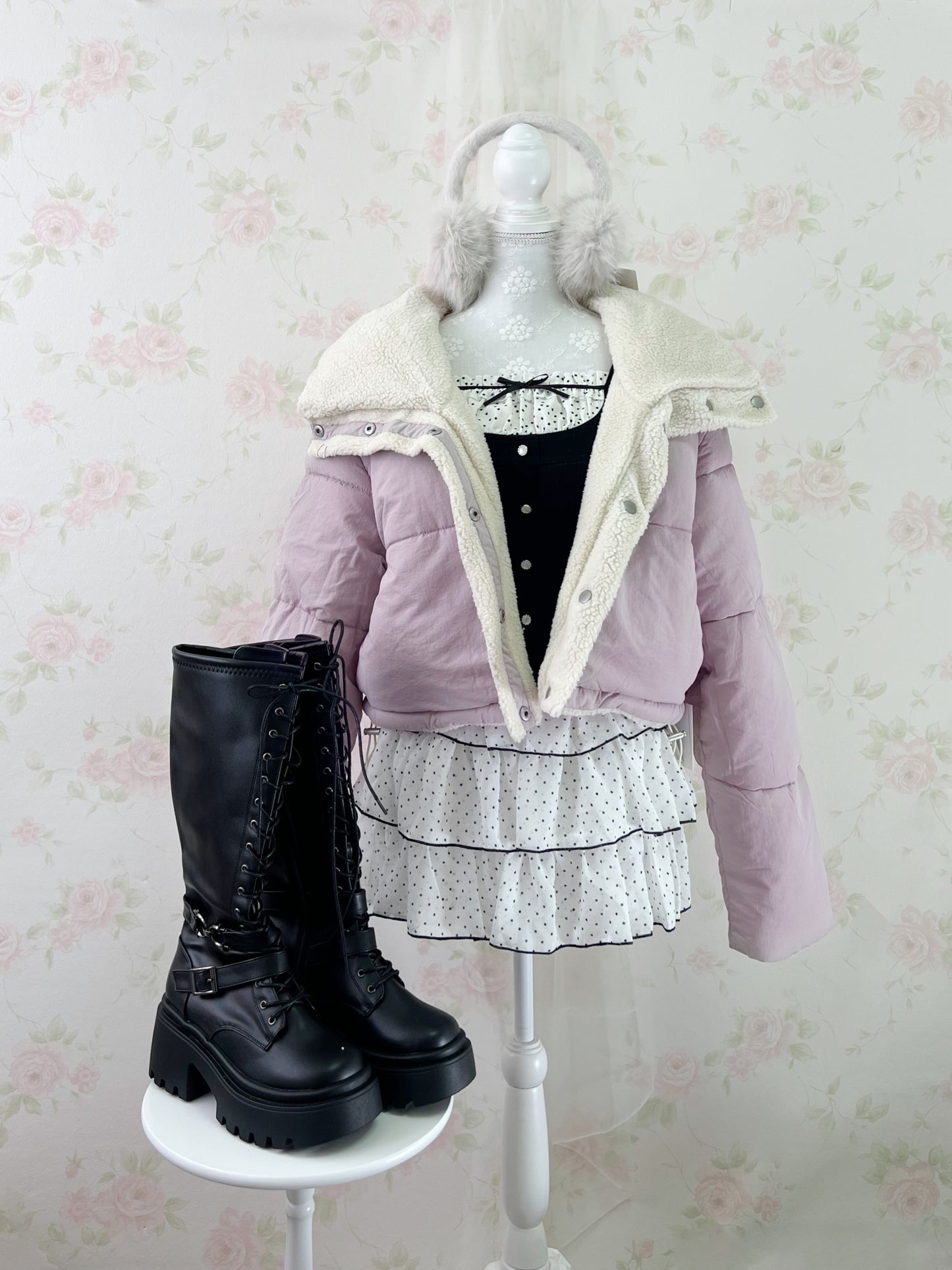 GRL Reversible Boa Puffer Jacket (Pink)