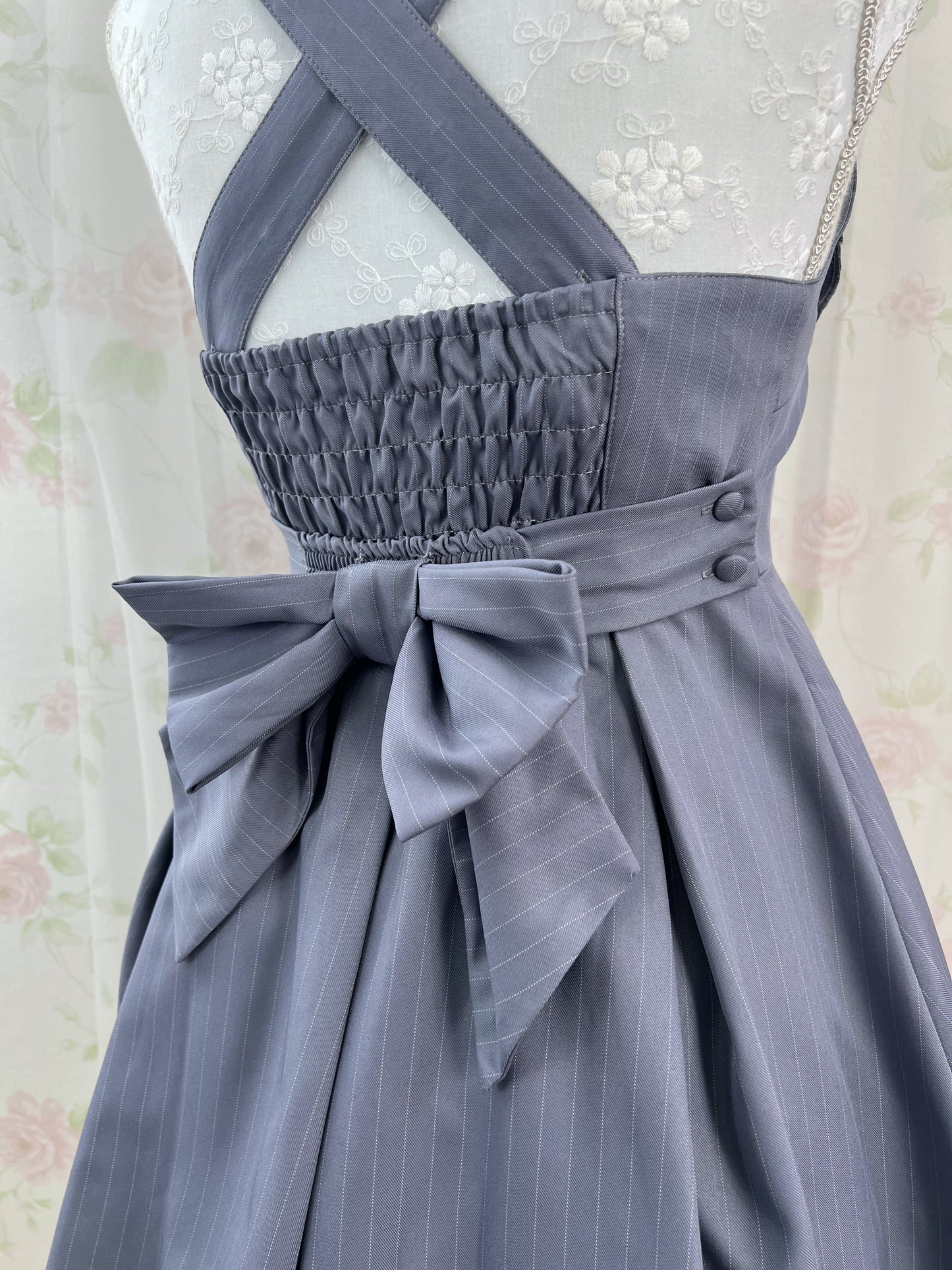 Secret Honey Heart Front Striped Jumper Skirt (Navy)