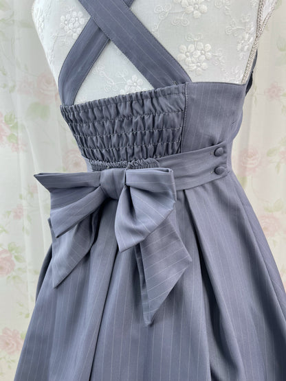 Secret Honey Heart Front Striped Jumper Skirt (Navy)