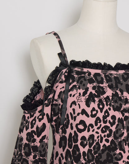 AVENCHUMU Leopard print open shoulder tops