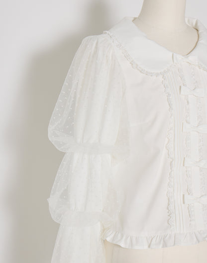 mellfy memory Whip sleeve Ribbon Blouse