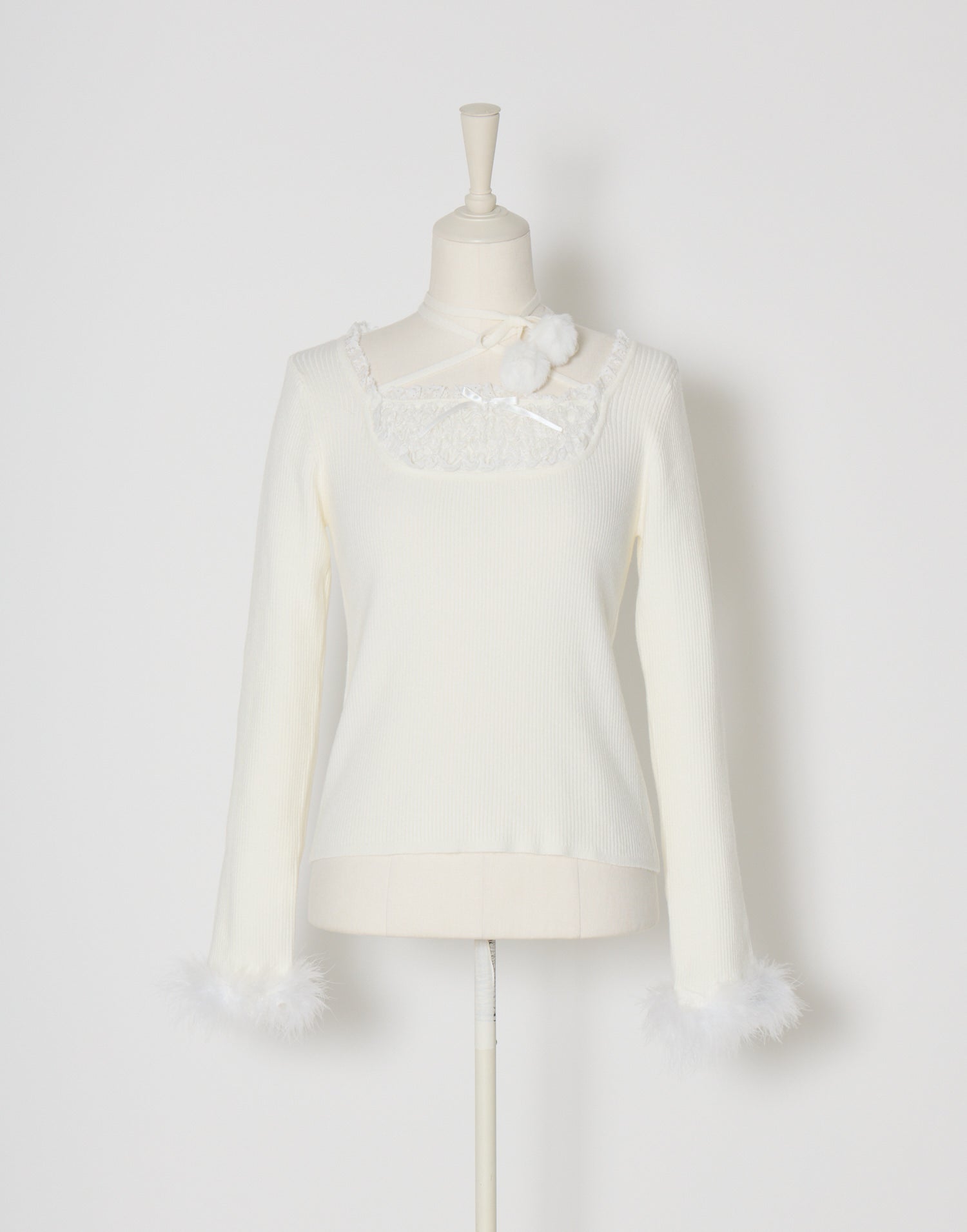 mellfy memory Ribbon Pompom Choker Angel knit