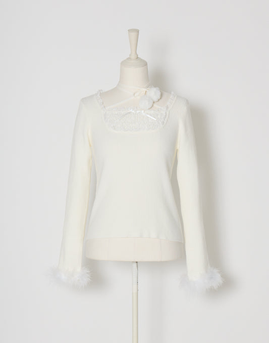 mellfy memory Ribbon Pompom Choker Angel knit