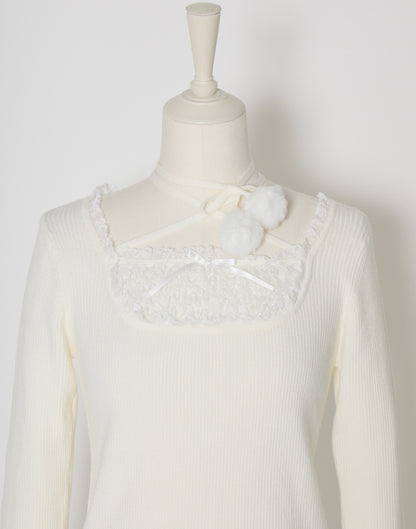 mellfy memory Ribbon Pompom Choker Angel knit