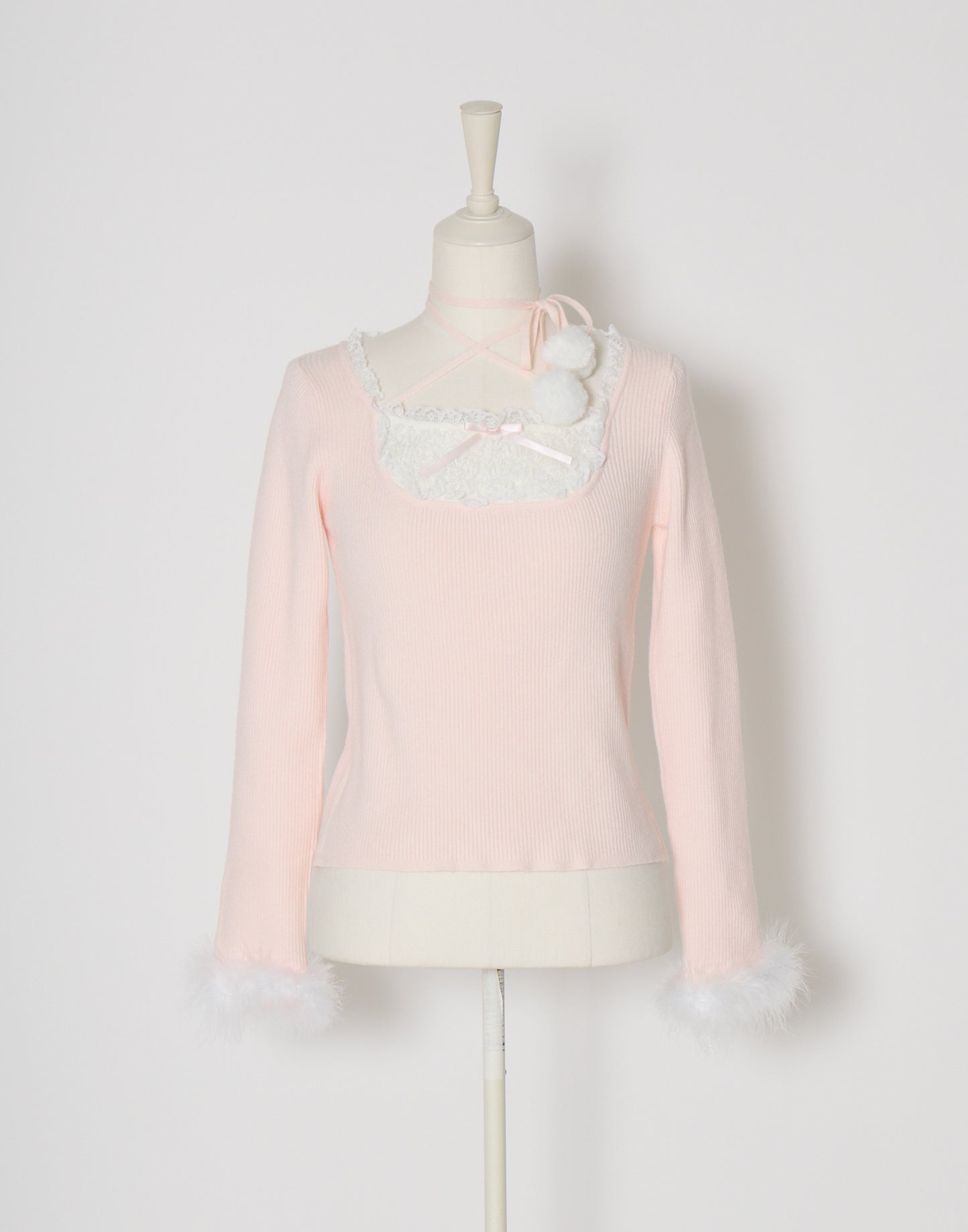 mellfy memory Ribbon Pompom Choker Angel knit