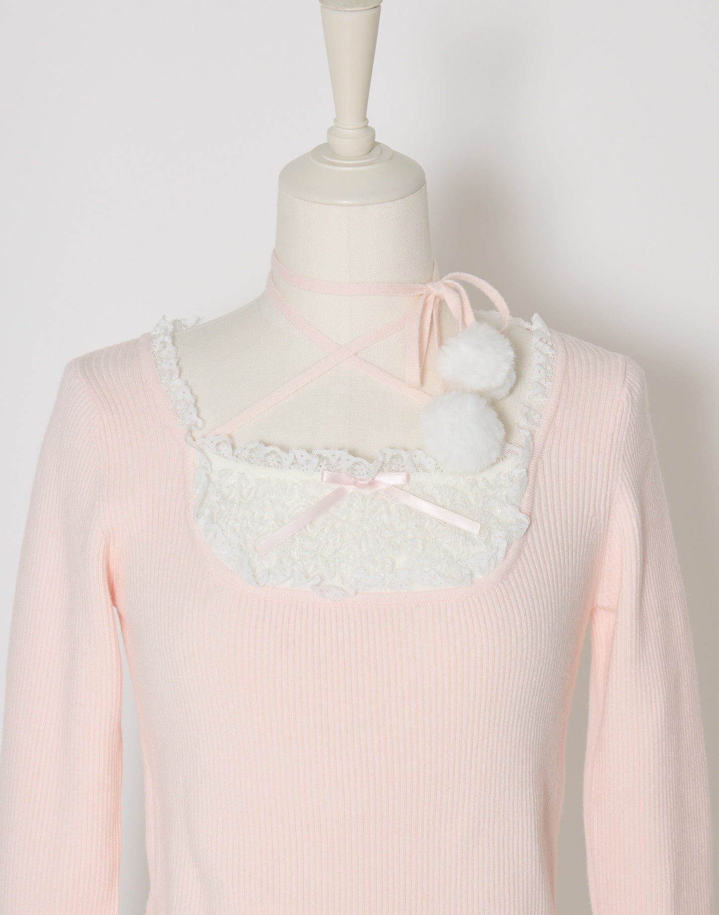 mellfy memory Ribbon Pompom Choker Angel knit