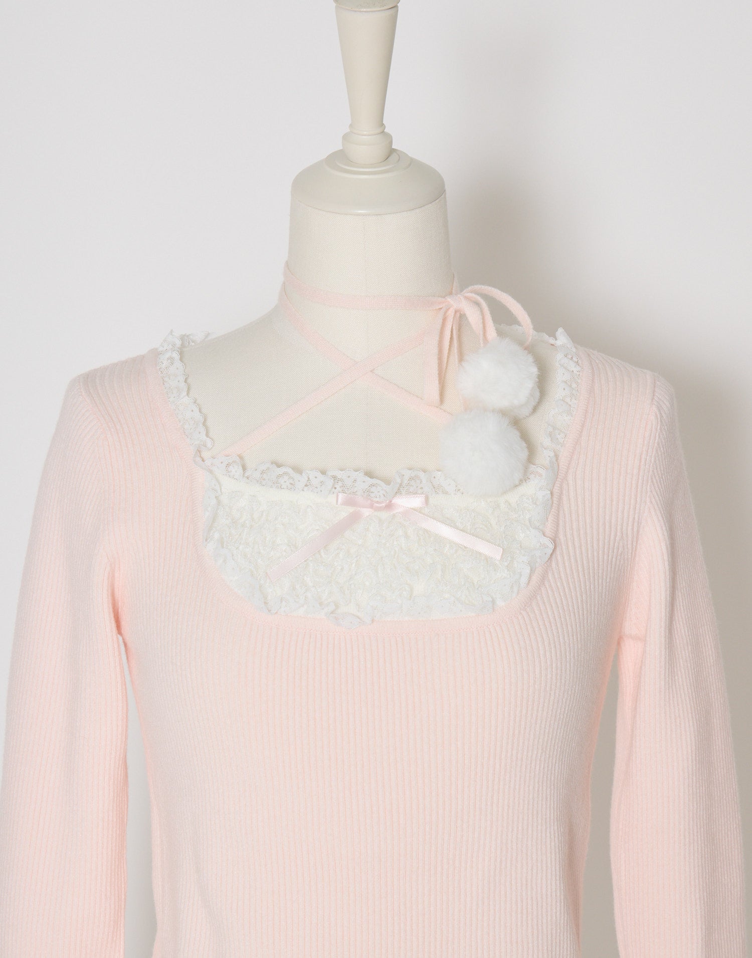 mellfy memory Ribbon Pompom Choker Angel knit