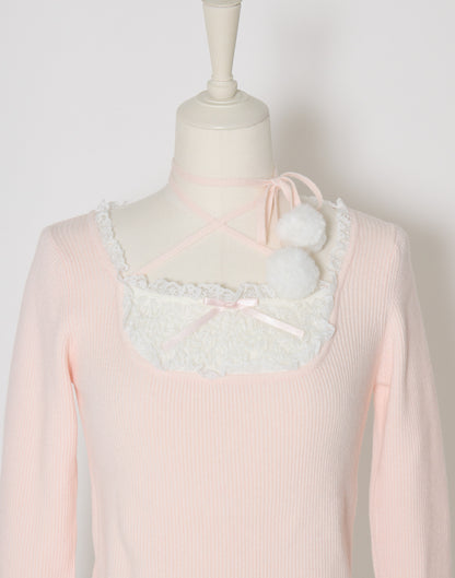 mellfy memory Ribbon Pompom Choker Angel knit