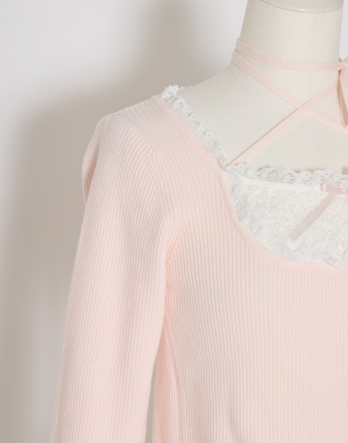 mellfy memory Ribbon Pompom Choker Angel knit