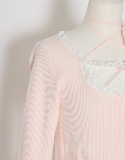 mellfy memory Ribbon Pompom Choker Angel knit