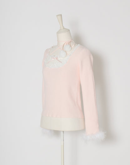mellfy memory Ribbon Pompom Choker Angel knit