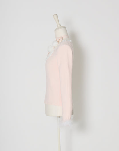 mellfy memory Ribbon Pompom Choker Angel knit