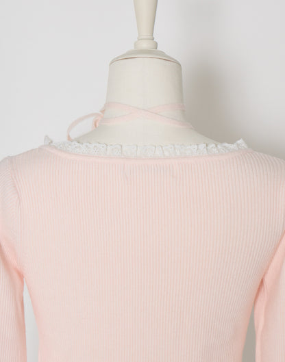 mellfy memory Ribbon Pompom Choker Angel knit