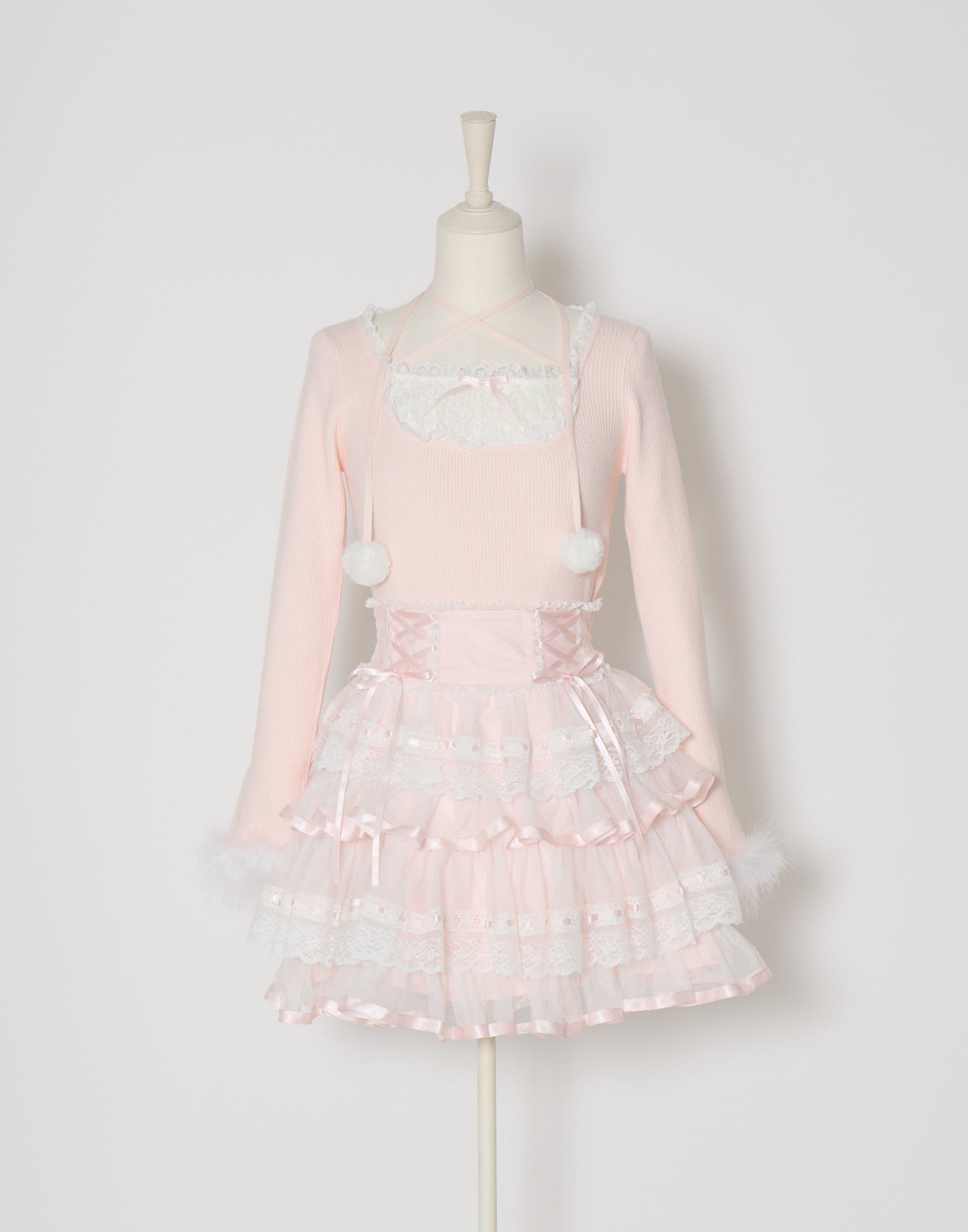 mellfy memory Ribbon Pompom Choker Angel knit