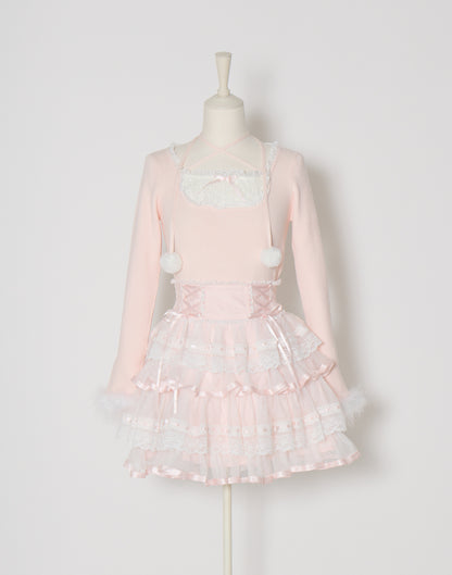 mellfy memory Ribbon Pompom Choker Angel knit