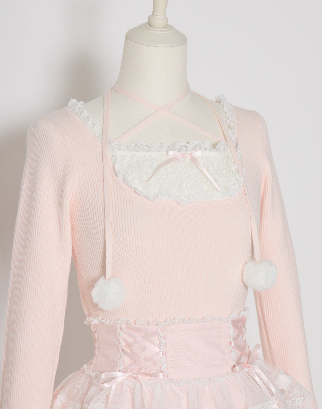 mellfy memory Ribbon Pompom Choker Angel knit
