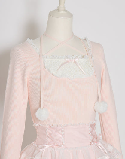 mellfy memory Ribbon Pompom Choker Angel knit