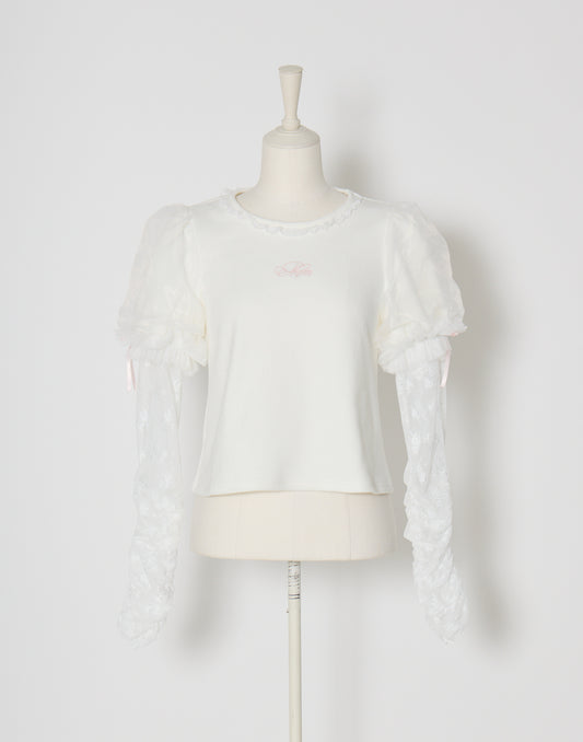 mellfy memory Feather Lace layered puff tops