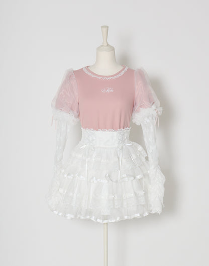 mellfy memory Feather Lace layered puff tops